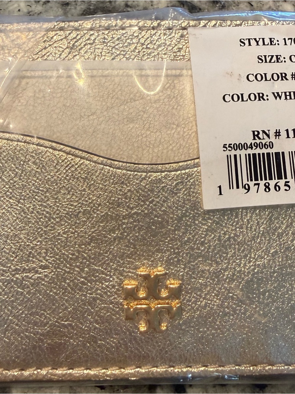 Tory Burch Metallic Gold Leather Card Holder with Gold Logo